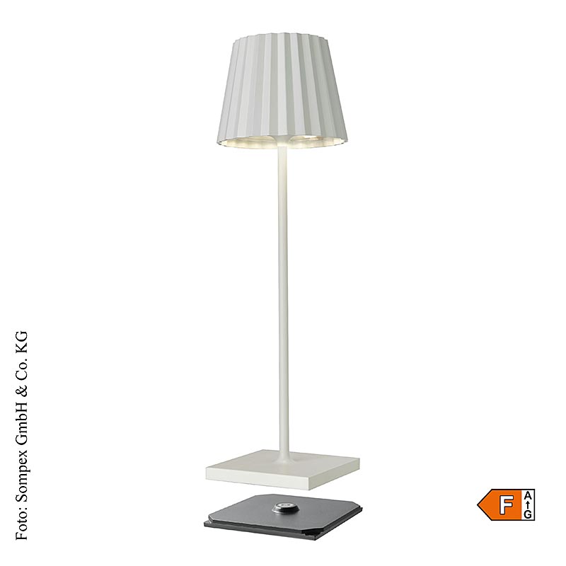 Tischleuchte TROLL 20 Outdoor aus weißem Aluminium mit wiederaufladbarer Batterie, 38x10x11 cm, für den Innen- und Außenbereich geeignet