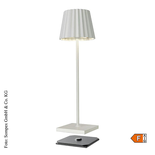 Tischleuchte TROLL 20 Outdoor aus weißem Aluminium mit wiederaufladbarer Batterie, 38x10x11 cm, für den Innen- und Außenbereich geeignet