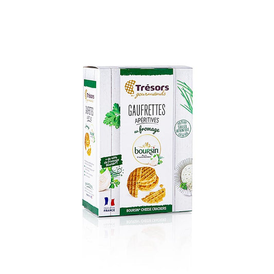 Knusprige Mini-Waffeln mit Boursin-Kräuterkäse, verpackt in praktischer 60-Gramm-Packung