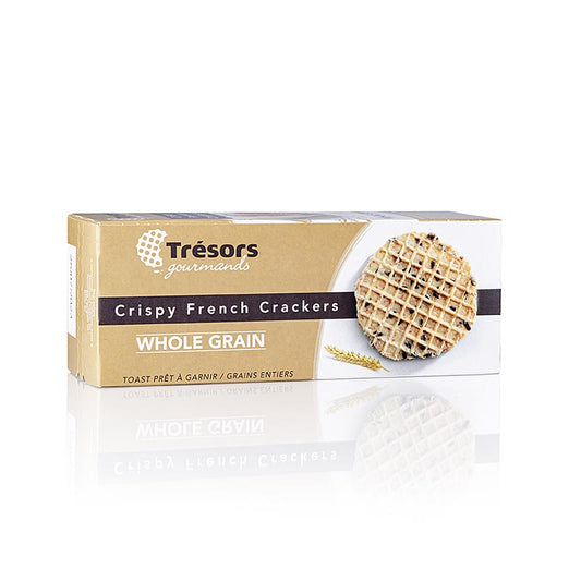 Barsnack Tresors - Knusprige französische Mini-Waffelkekse aus Vollkornmehl, perfekt als Snack oder Beilage zu Wein, Käse und Pasteten, handwerklich hergestellt in praktischer 95g-Packung