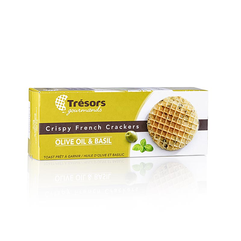 Knusprige französische Mini-Waffel-Cracker mit Olivenöl und Basilikum, 95 g-Packung, ideal als Appetitanreger, Getränke oder Snacks Entdecken Sie den authentischen Geschmack von Frankreich mit Barsnack Tresors