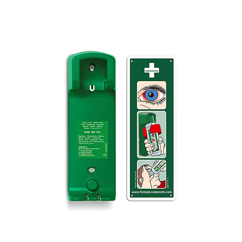Wandhalterung für 500 ml Cederroth-Augenspülungen zur sicheren Platzierung und leichten Montage in Laboratorien, Werkstätten oder Großküchen, passend für Artikelnummer 7200