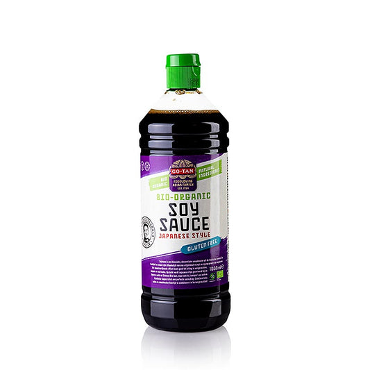 Sojasauce, glutenfreie Go-Tan BIO-Sojasauce, 1 l Flasche für authentische asiatische Gerichte