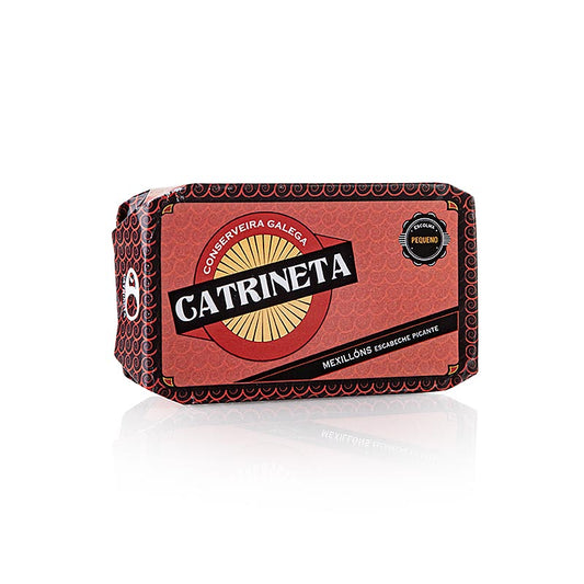 Pikante Miesmuscheln in Escabechesauce aus Galicien, 13-18 Stück, Catrineta, 120 g - Authentischer Geschmack von Galicien, höchste Qualität und Frische, ideal für Meeresfrüchte-Genuss