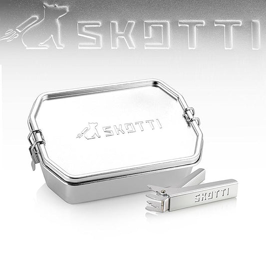 SKOTTI Boks 1L, Edelstahlbox, + Aluminiumzange, 1 St - Eine luftdichte 1-Liter-Edelstahlbox zur stilvollen Aufbewahrung von Gewürzen und Zutaten, komplett mit Aluminiumzange für mühelosen Zugriff