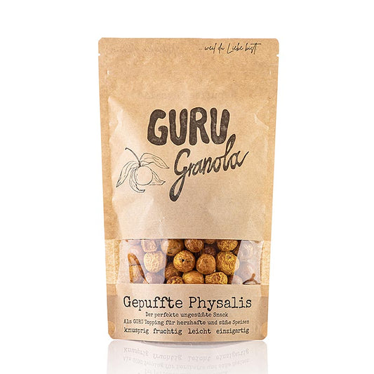 Gepuffte Physalis von Guru Granola, köstlicher und gesunder Snack für Zwischenmahlzeiten oder Frühstück, natürliche Süße und dezent saurer Geschmack, 100g Packung