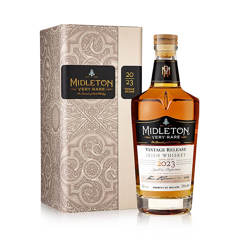 Flasche Single Grain Whisky Midleton Very Rare 2023er Vintage Release, 40 % vol, aus Irland, 700 ml, auf weißem Hintergrund