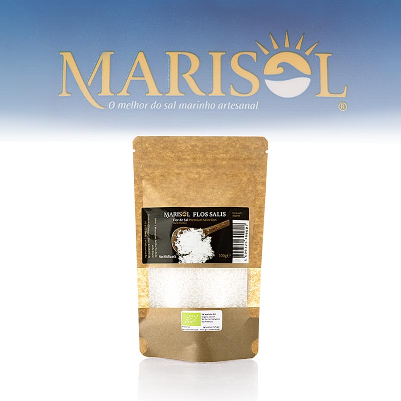 Nachfüllpackung für Keramikset mit 100 g BIO Meersalz von Marisol® Flor de Sal - Flos Salis® aus handgeerntetem Blutsalz Ideal zum Verfeinern von Gerichten und unverzichtbar für Hobbyköche