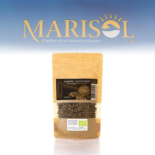Tellicherry Pfeffer, grob geschrotet, Nachfüllpack für Keramik, Marisol, BIO, 70 g - Bio-Tellicherry-Pfeffer von Marisol, grob gemahlen, in 70-Gramm-Keramikdose, ideal für Hobby- und Profiköche