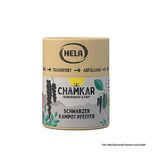 Schwarzer Kampot Pfeffer von HELA Chamkar, 100 g, ggA, handgeerntet, getrocknet, fruchtig und würzig, für einzigartiges Geschmackserlebnis