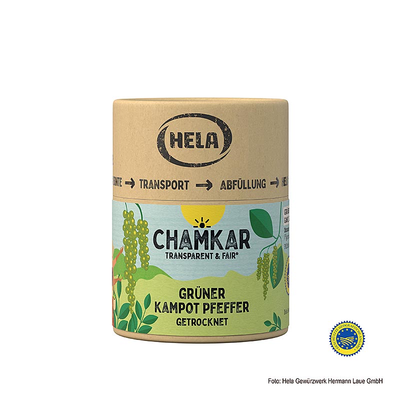 HELA Chamkar - Poivre vert de Kampot, séché, en grains, IGP, 25 g