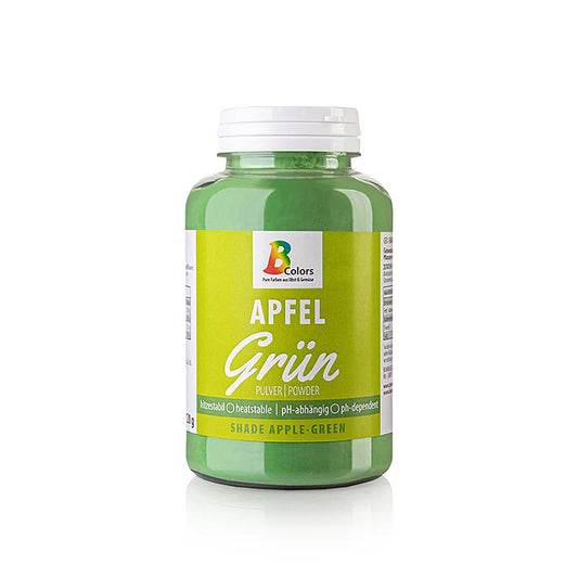 BColors Lebensmittelfarbe - Apfel Grün, Pulver, fett- & wasserlöslich, vegan, 120 g - Vielseitiges fett- & wasserlösliches Pulver für Kuchen, Eiscreme, Marzipan und Schokolade Leuchtende apfelgrüne Farbe, einfach zu dosieren und zu mischen, behält Farbe beim Backen oder Einfrieren