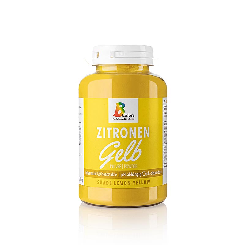 BColors Lebensmittelfarbe Zitronen Gelb, Pulver, fett- & wasserlöslich, vegan, 120 g - ideal zum Färben von Teig, Marzipan, Zuckerguss und mehr, verleiht Gerichten eine leuchtende, sonnige Farbe, hergestellt aus hochwertigen natürlichen Zutaten, geeignet für Hobby- und Profiköche