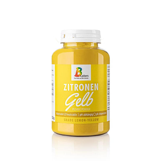 BColors Lebensmittelfarbe Zitronen Gelb, Pulver, fett- & wasserlöslich, vegan, 120 g - ideal zum Färben von Teig, Marzipan, Zuckerguss und mehr, verleiht Gerichten eine leuchtende, sonnige Farbe, hergestellt aus hochwertigen natürlichen Zutaten, geeignet für Hobby- und Profiköche