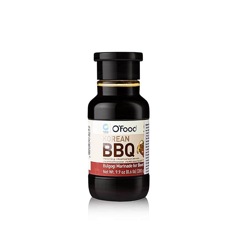 Korean BBQ Bulgogi Marinade für Rind, O'FOOD, 280g - Gebrauchsfertige Marinade für authentischen koreanischen Geschmack, ideal für die Zubereitung von Bulgogi-Grillspezialitäten Enthält Sojasauce, Sesam, Knoblauch und sorgfältig ausgewählte Zutaten Ideal für Hobbyköche und Profis