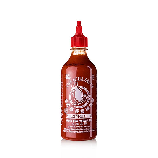 Sriracha-Chilisauce mit KimChi von Flying Goose, scharfe Sauce in 455ml-Flasche