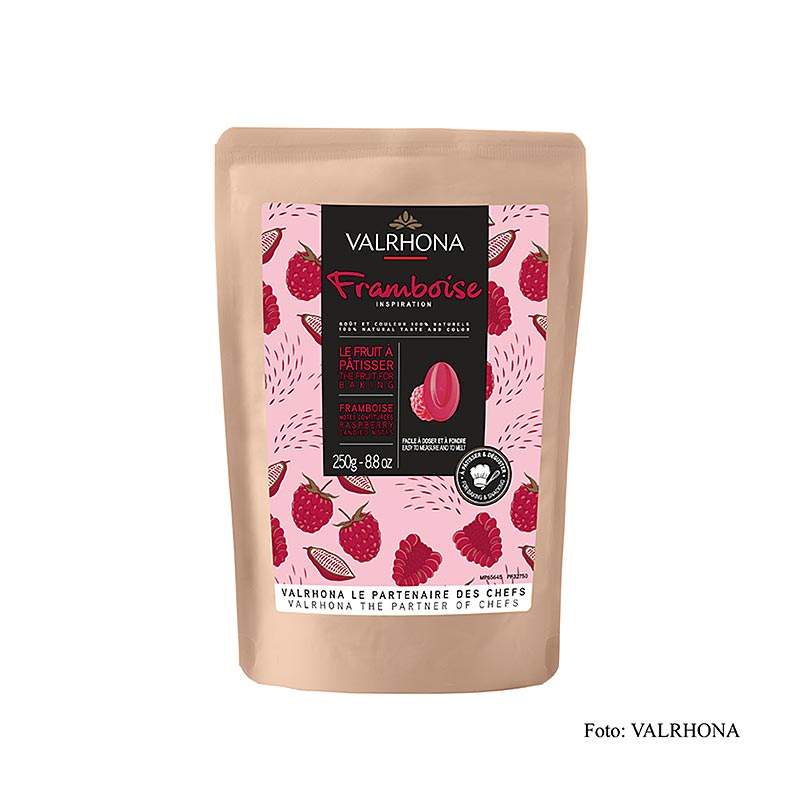 Valrhona Inspiration Himbeere, Himbeerspezialität mit Kakaobutter (32750), 250 g: Köstliche Himbeerspezialität mit Kakaobutter, ideal für Desserts und Pralinen Entdecken Sie den frischen, fruchtigen Geschmack von Himbeeren