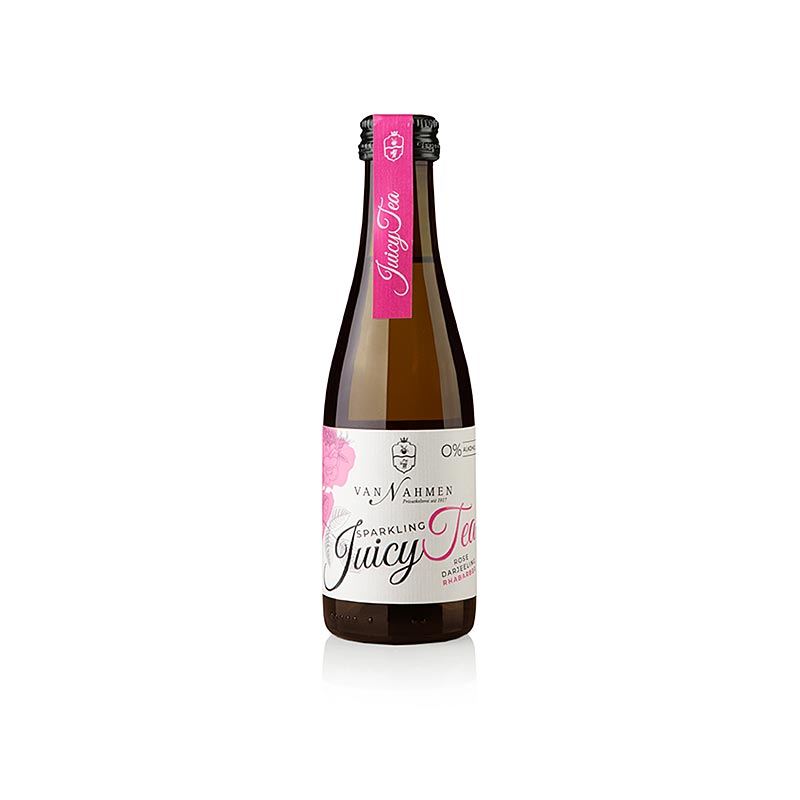 Hochwertiger Sparkling Juicy Tea mit sortenreinen Säften und aufwändigem Cold Brew-Verfahren, 8°C Trinktemperatur, mild-blumiges Darjeeling-Aroma