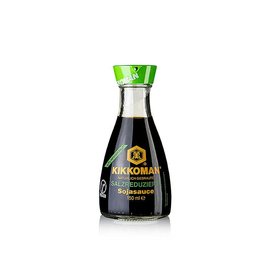 Soja-Sauce - Shoyu Genen, salzreduziert, Kikkoman, Japan, 150 ml: Premium-Sojasauce mit reduziertem Salzgehalt, reichhaltigem Geschmack und traditioneller Herstellungsmethode, perfekt für Marinaden, Dips und zum Abrunden von Gerichten Die praktische 150-ml-Flasche bringt den wahren Geschmack Japans in Ihre Küche