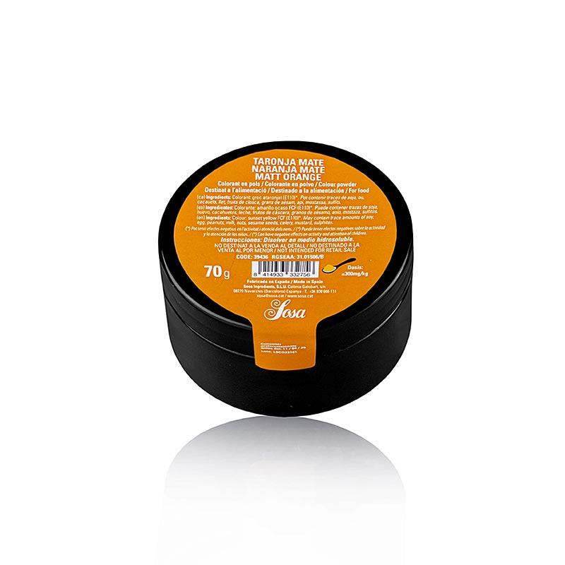 Colorant alimentaire Sosa orange mat, poudre, soluble dans l'eau, (39436), 70 g