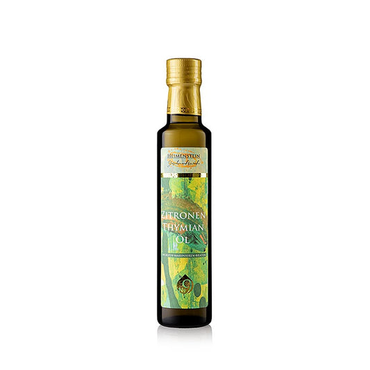 Zitronenthymian Öl, Heimenstein, 250 ml - Premium Öl mit Zitronen- und Thymianaroma, ideal zum Verfeinern von Fisch- und Fleischgerichten, Marinaden und Dressings, 250ml-Flasche für vielseitigen Einsatz in der Küche, verleiht mediterranes Flair