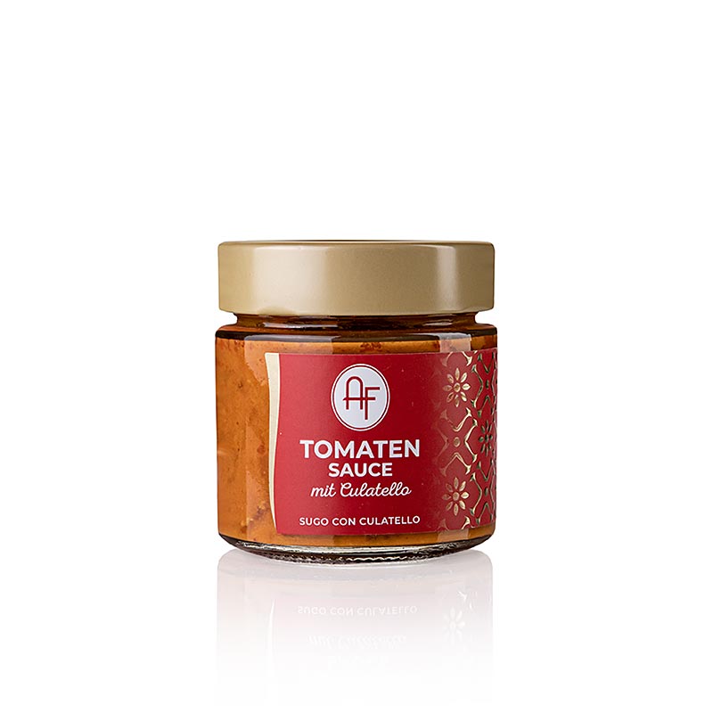 Tomatensauce mit Culatello (Schinken) aus dem Appennino, 200 g - Handwerklich hergestellte Tomatensauce mit dem unvergleichlichen Geschmack von Culatello-Schinken, perfekt für Pasta- und Risotto-Gerichte Entdecken Sie die reichen Aromen Italiens