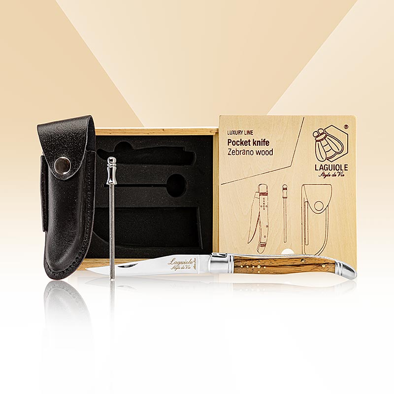 Taschenmesser aus Zebranoholz mit Wetzstahl und Geschenkbox von Montargo, 1 Stück