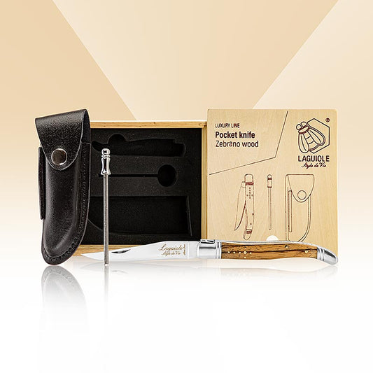 Taschenmesser aus Zebranoholz mit Wetzstahl und Geschenkbox von Montargo, 1 Stück