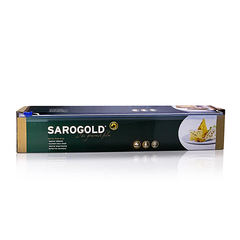 Hochwertige SAROGOLD Gourmet-Folie in Faltschachtel, 45cm Breite, 300m Länge, für frische Lebensmittel in der Küche