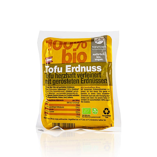 Tofu, fest, Erdnuss, Tofutown, BIO, 200 g - Veganes Bio-Tofuprodukt mit festem, erdnussgeschmack, hergestellt von Tofutown, 200 g-Packung
