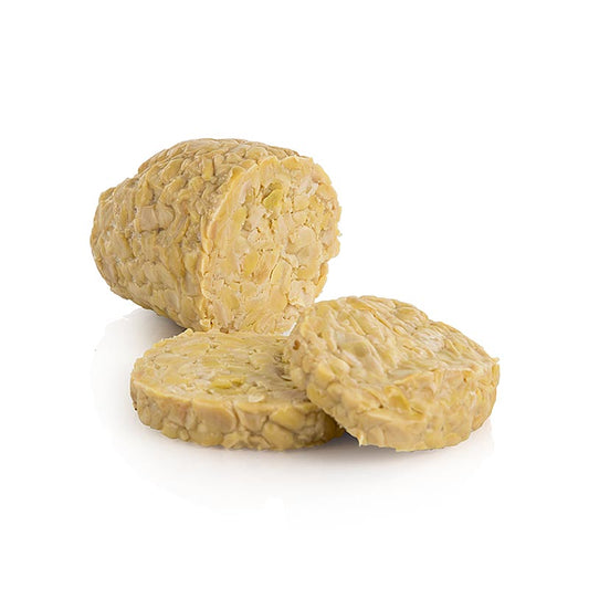 Alt-Text für das Bild: Bio-Tempeh von Alberts, ein nahrhafter Fleischersatz aus fermentierten Sojabohnen