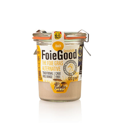 Paté di fegato d'anatra / crema spalmabile, con funghi porcini, FoieGood (senza tappo), 120 g
