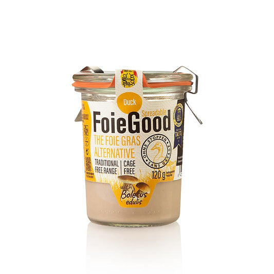 Entenleber Pastete mit Steinpilzen, luxuriöser Aufstrich für Feinschmecker und Delikatessenliebhaber, 120g Becher