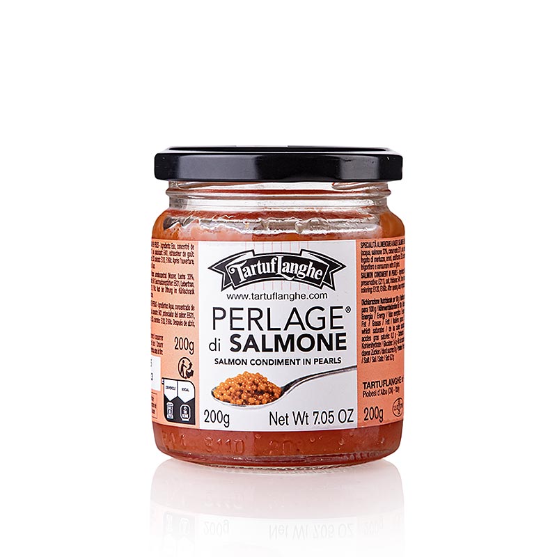 Lachsperlage aus Tartuflanghe, 200 g - Delikatesse mit Räucherlachs und schwarzem Sommertrüffel, ideal als Brotaufstrich, in Pasta oder als Garnitur für Vorspeisen