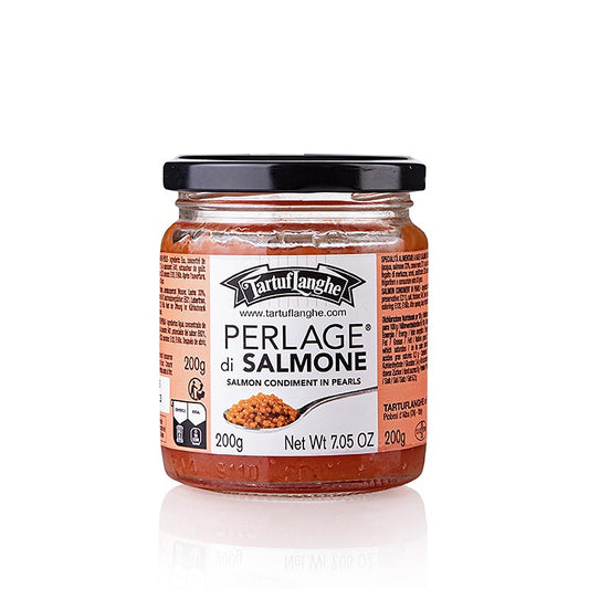 Lachsperlage aus Tartuflanghe, 200 g - Delikatesse mit Räucherlachs und schwarzem Sommertrüffel, ideal als Brotaufstrich, in Pasta oder als Garnitur für Vorspeisen