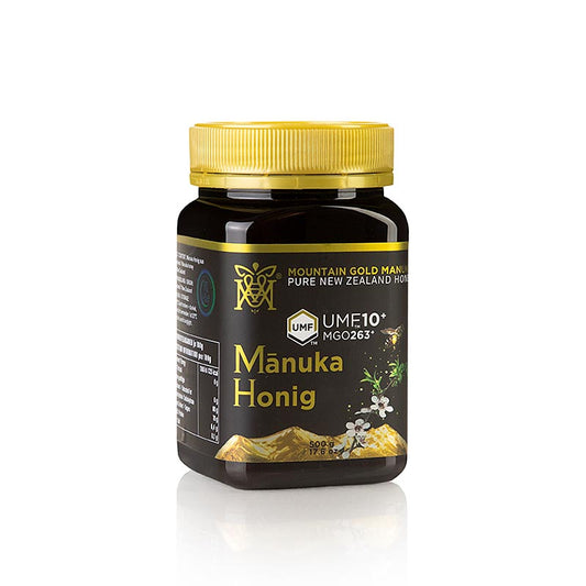 Manukahonig UMF zertifiziert, 10+, MGM Neuseeland, 500 g - Premium-Honig mit antibakteriellen Eigenschaften und reichhaltigem, komplexem Geschmack Entdecken Sie den einzigartigen Geschmack und die gesundheitlichen Vorteile