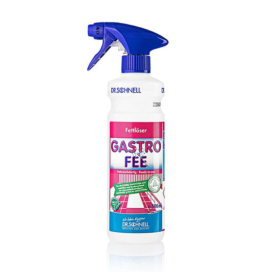 Dr Schnell - Öl- & Fettlöser + Bodenreiniger Gastro Fee, gebrauchsfertig, 500 ml - Kraftvoller Reiniger für die Gastronomie, entfernt mühelos hartnäckige Öl- und Fettablagerungen, hinterlässt streifenfreien Glanz