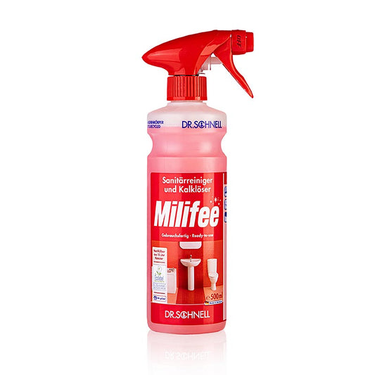 German

Alt text: Dr Schnell - Sanitärreiniger & Kalklöser Milifee, gebrauchsfertig, 500 ml - effektive Reinigung für Bad und Küche