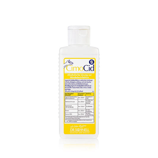 Handdesinfektionsmittel CimoCid von Dr Schnell, 150 ml Kittelflasche, effektive hygienische Handreinigung, 70% Ethanol, tötet Bakterien und Viren ab, hautfreundlich, parfümfrei, ideal für unterwegs oder am Arbeitsplatz