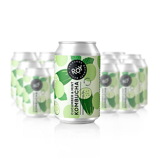 ROY Cucumber & Mint Kombucha « Édition estivale », Berlin, BIO, 7,92 l, 24 x 330 ml