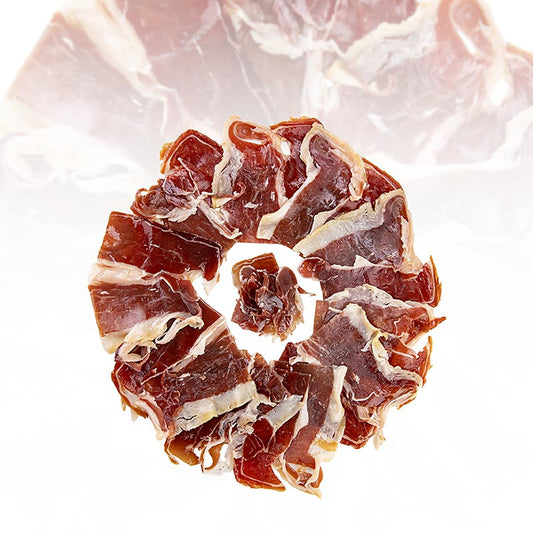 Ibérico Cebo Hinterschinken, 50% Iberico, mind 36 Monate gereift, 100 g, sorgfältig geschnittene Scheiben, perfekt für Tapas oder als Delikatesse zu Wein