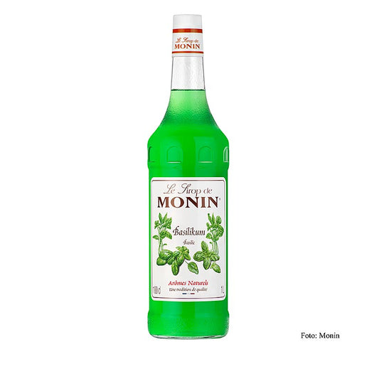 Monin Basilikum Sirup, 1 l - Vielseitiger Sirup mit frischem, würzigem Basilikumgeschmack, ideal zum Aromatisieren von Cocktails, Limonaden und Desserts Hergestellt aus natürlichen Zutaten, in praktischer 1-Liter-Flasche für den Gebrauch zu Hause oder in Restaurants