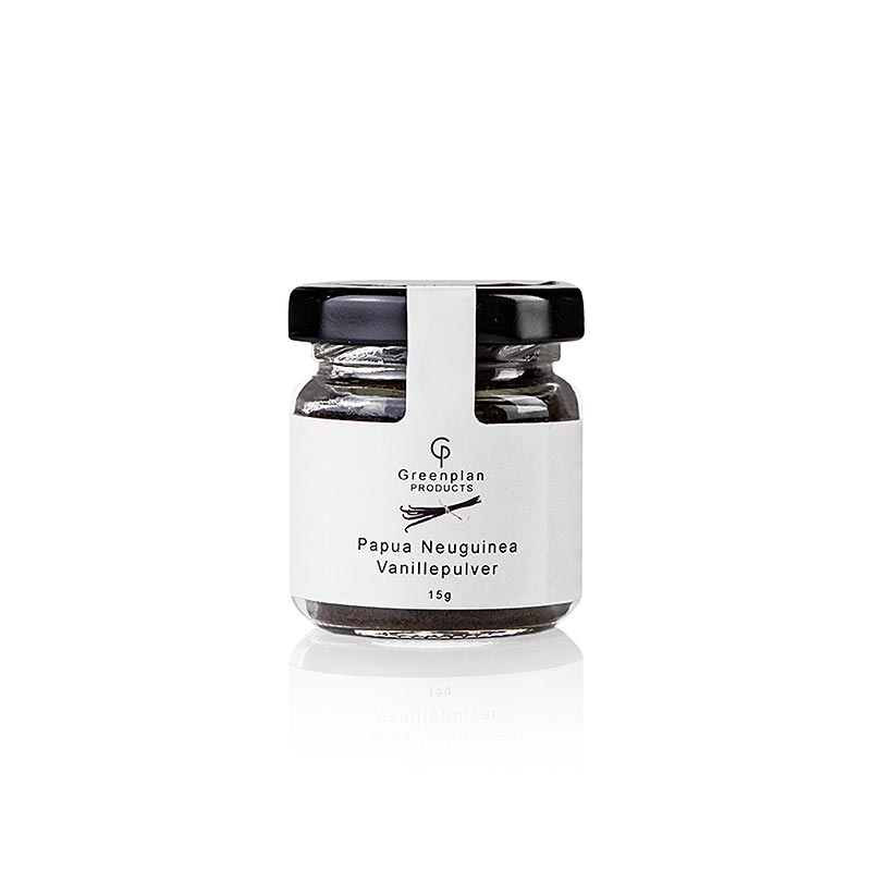 15 g Vanillepulver (gemahlene Vanille) aus Papua Neuguinea, Greenplan - ideal für Desserts, Backwaren und Getränke, nachhaltig und fair gehandelt