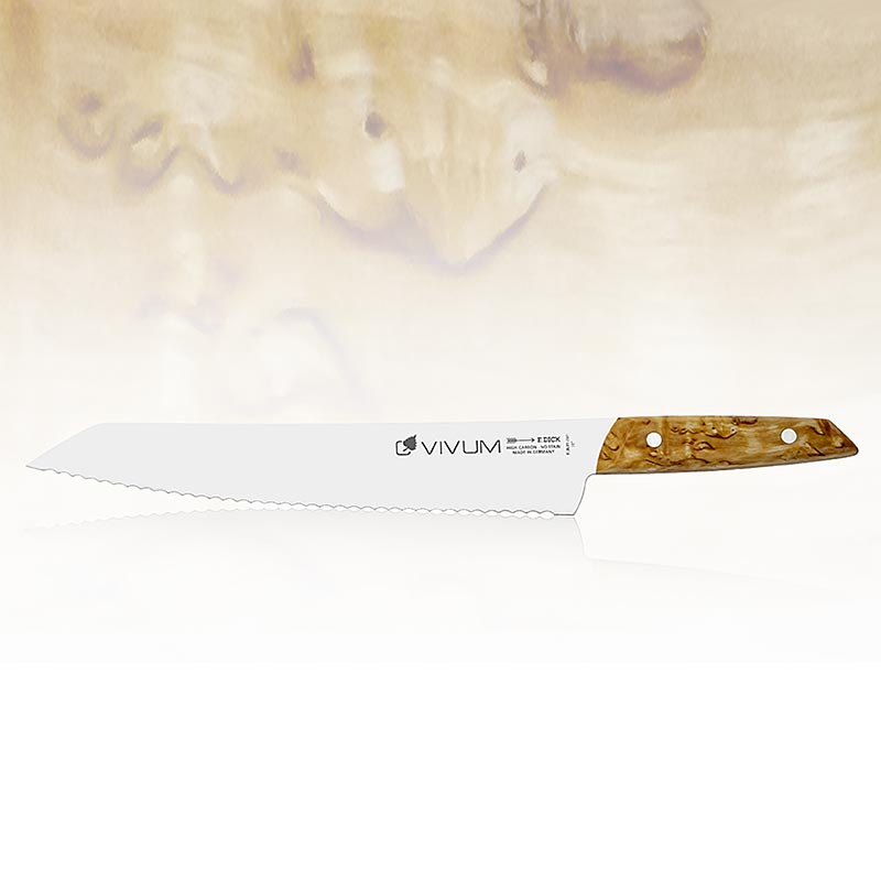 VIVUM Brotmesser mit Wellenschliffklinge aus hochwertigem Edelstahl, 26 cm, mit ergonomischem Holzgriff, spülmaschinenfest - ideal für Hobbybäcker und Gourmetköche