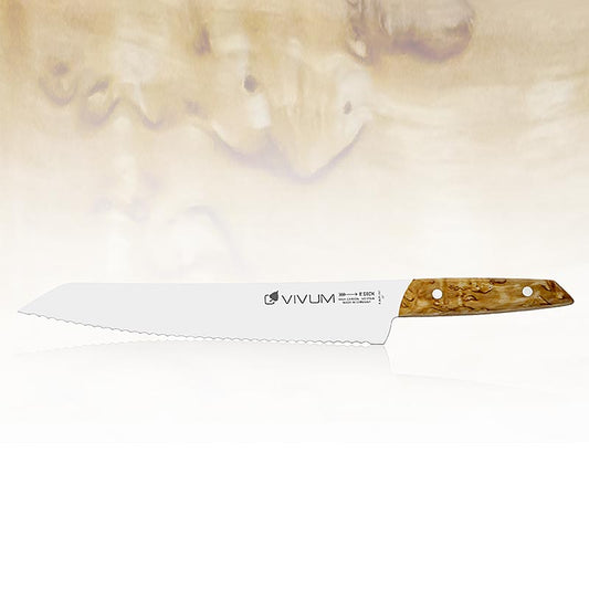 VIVUM Brotmesser mit Wellenschliffklinge aus hochwertigem Edelstahl, 26 cm, mit ergonomischem Holzgriff, spülmaschinenfest - ideal für Hobbybäcker und Gourmetköche