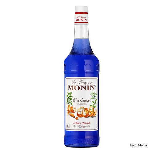 Monin Curacao Blue Sirup, 1 l - Intensiv blauer Sirup mit authentischem Geschmack von blauem Curacao-Likör, vielseitig einsetzbar in Cocktails, Mocktails und Desserts, verleiht exotischen Touch und ist ideal für professionelle Barkeeper und Hobby-Mixer