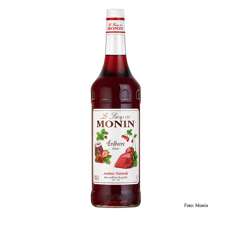 Monin Erdbeere Sirup 1:8, 1 l - Vielseitiger Sirup mit süßem, frischem Erdbeergeschmack, ideal für Getränke, Cocktails und Desserts, sparsam im Verbrauch, in 1-Liter-Flasche für Hausgebrauch und Gastronomie