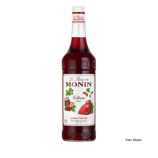 Monin Erdbeere Sirup 1:8, 1 l - Vielseitiger Sirup mit süßem, frischem Erdbeergeschmack, ideal für Getränke, Cocktails und Desserts, sparsam im Verbrauch, in 1-Liter-Flasche für Hausgebrauch und Gastronomie