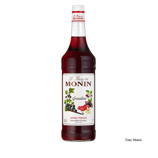 Monin Grenadine Sirup 1:8, 1 l - Vielseitiger Sirup mit Granatapfelgeschmack für Cocktails, Mocktails, Limonaden und Desserts Hergestellt aus natürlichen Zutaten ohne künstliche Zusatzstoffe Ideal für Hobby- und Gourmetköche