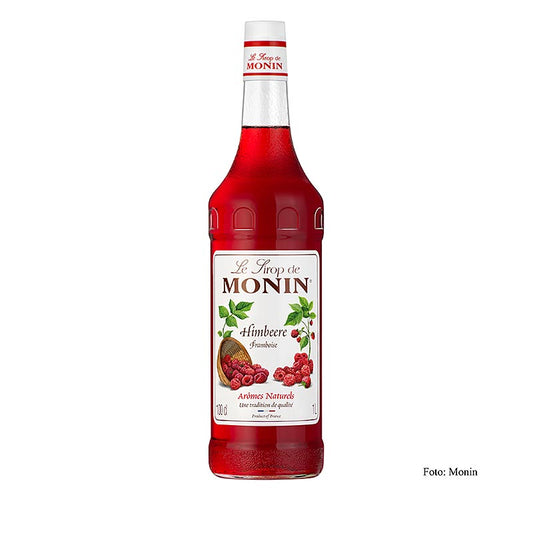 Monin Himbeer Sirup 1:8, 1 l - Vielseitiger Sirup mit reichem Himbeergeschmack, ideal für Getränke, Cocktails und Desserts, sparsam im Verbrauch, geeignet für den Hausgebrauch und die Gastronomie